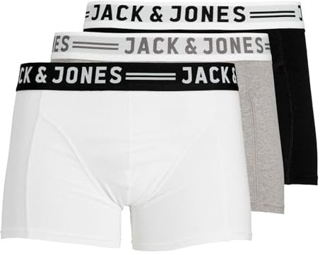 JACK & JONES Herren Unterhosen Shorts Boxershorts Trunks 3er Pack, Farbe:Mehrfarbig, Wäschegröße:L, Artikel:- Light Grey Melange/Black/White