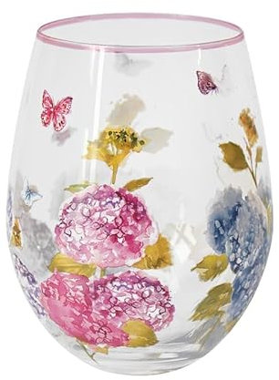 Lesser & Pavey Stemless Glass Cocktail Gin Butterfly Blossom Copa Cup Watercolour Floral Design