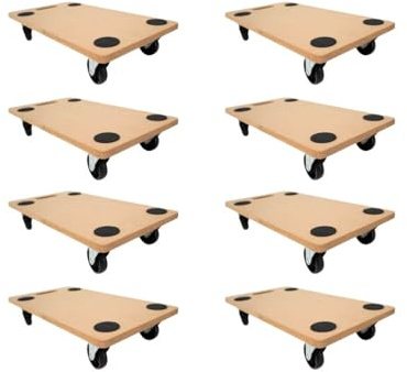 PROREGAL Profi Transportroller Hercules 30x60 cm Schwerlast bis 200 kg mit 4 Gummirollen & Griff, MDF Holzplatte, 8er Set Rollbrett für Möbel Möbelroller Transporthilfe für Umzug Pflanzen Werkstatt