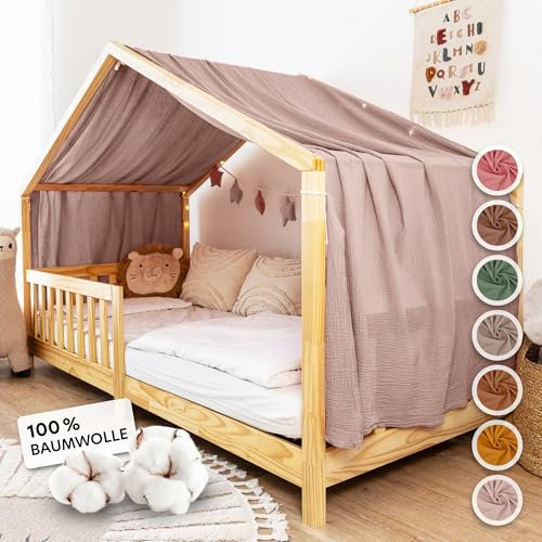 lilimaus Hausbett Himmel [in 12 Farben] Betthimmel Hausbett aus 100% Baumwolle Musselin - Stoffhimmel für Hausbett Deko Mädchen & Jungen - Himmel für Hausbett Kinder - Bett Vorhang Kinderbett