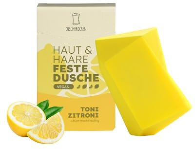Duschbrocken Feste Dusche Toni Zitroni – 2in1 Shampoo & Duschgel ohne Plastik – Vegan für Haut & Haar – Zero Waste – Reisegeeignet & palmölfrei