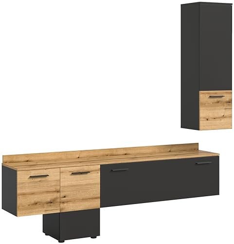 xonox.home Wohnzimmer Goal 2tlg. Set Wohnkombination Wohnwand Wohnzimmermöbel Wohnzimmerschrank Möbelkombination Wohnzimmerset in grau Nb. Abs. Evoke Oak Nb. Hängend