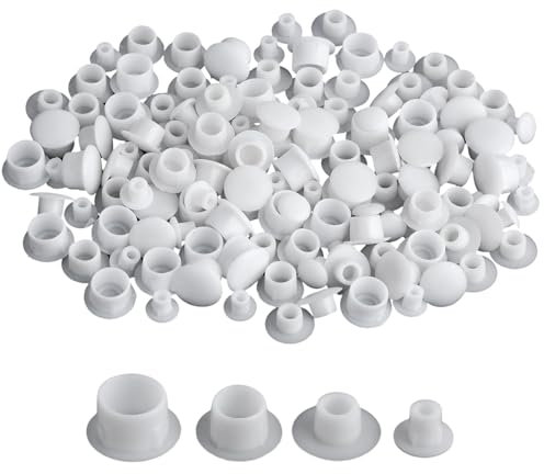 Plastic Hole Plugs 120 PCS Drill Hole Cover Caps 4 Sizes White Screw Caps Round Button Plugs Screw Hole Caps Covers for Furniture Door Cabinet Cupboard Shelves