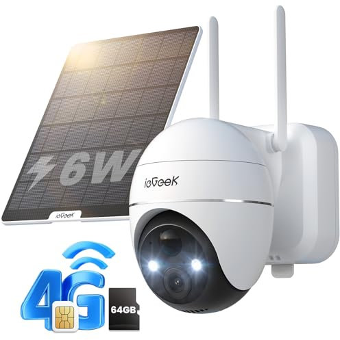 ieGeek Caméra 4G Exterieur Solaire - 4G TLE 2K Camera Exterieur sans Fil Camera Carte SIM et Carte Mémoire 64GB, 355° PTZ Caméra Solaire PIR Détection, Vision Nocturne Couleur ZY G1