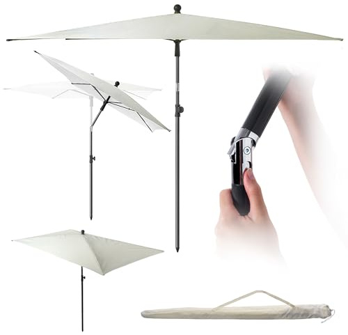 KADAX Sombrilla rectangular para balcón, 210 x 140 cm, altura ajustable para balcón y terraza, sombrilla plegable con bolsa de transporte