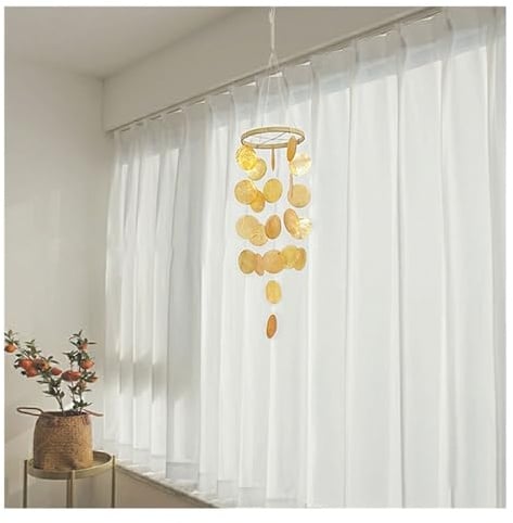 Rockreyoa Muschel Windspiel Bunt Capiz Muscheln Windspiele Hängend Ornamente Natürlich Perlmutt Schale Windglocke Girlande Traumfänger Fensterschmuck für Garten Home Dekoration Gelb