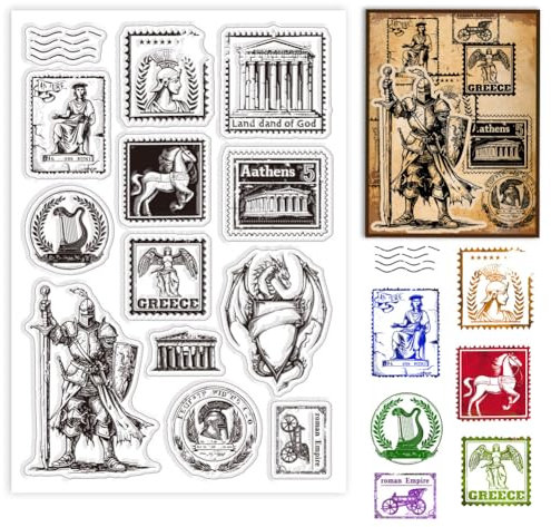 GLOBLELAND Mittelalter Briefmarken Transparente Stempel für Scrapbooking Ritter Drache Pferd Klare Stamps Konstruktion Ticket Silikonstempel Für Kartengestaltung DIY Prägung Journaling