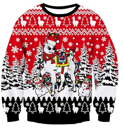 Goodstoworld Weihnachtspullover Männer Damen Alpaca Druck Weihnachtsmann Weihnachts Pullover Unisex Strickpullover Neuheit Ugly Strickmuster Partner Pulli XL
