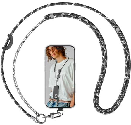 pcgaga Mobile Phone Lanyard Crossbody, Adjustable Braided Phone Neck Strap with Premium Metal Chain Clip, 2 Tether Tabs for iPhone AirPods ID Badge Keys Purses Women Men-Enhanced Durability and Style