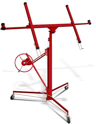 Aopunly klappbar Plattenheber XXL für Rigipsplatten, Höhenverstellbar 140cm - 350cm Arbeitshöhe, 68kg Traglast, max. 290 cm, Lastarmbreite, Montagehilfe für Trockenbau, Terrassenplatten, Rot