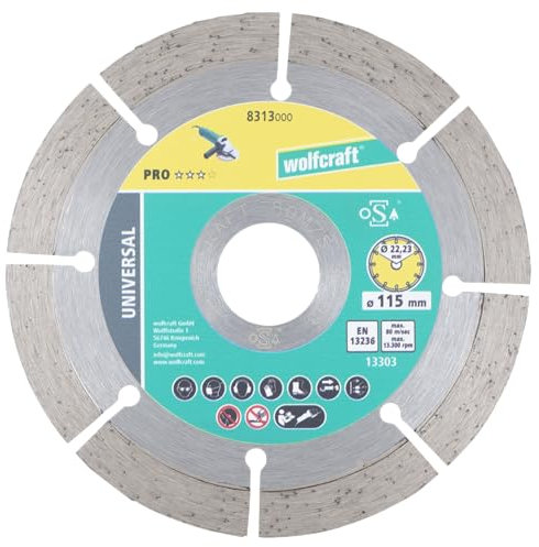 wolfcraft Diamant-Trennscheibe PRO UNIVERSAL I 8313000 I Universell einsetzbar – ideal für Betonerzeugnisse I Ø 115mm I 10mm