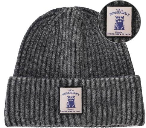 Mladahat Wintermütze, süße Strickmütze mit weichem Acryl, gemütlich, warme Beanie für Mädchen und Jungen, Stand Waschbär dunkelgrau, Einheitsgr��e