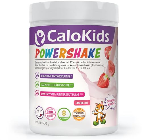 CaloKids Trinknahrung Kinder Powershake, 27 Vitamine, Erdbeere 500 g | Nahrungsergänzung für Kinder von 1-12 Jahren, Mineralien & Protein, für Wachstum, Entwicklung & Immunsystem