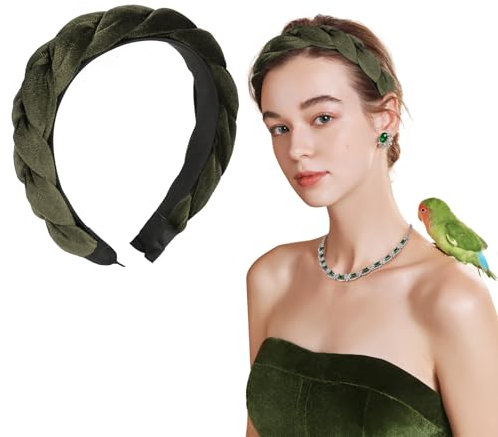 Haarreif Samt Geflochten Haarreifen Damen Stirnband Breit Haarband Vintage Gepolsterte Haarreifen Mode Stirnbänder Haarschmuck Kopfband für Frauen Mädchen Grün