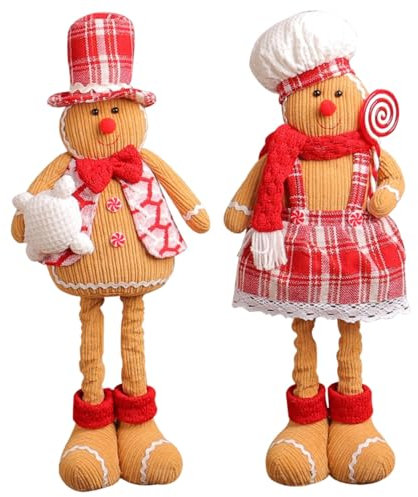 Bambola Peluche di Pan di, con Gamba Estensibile 2 PCS Maschio e Femmina Peluche Ornamenti di Pan di con Vestiti su Adorabili Ornamenti di Bambola di Natale di per casa,