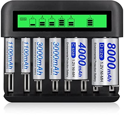 Zjyufy Universal Battery Charger - 8 Bay Battery Charger with LCD Display for AA/AAA/C/D Rechargeable Batteries, Fast AA AAA Battery Charger