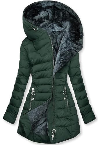 M&Catree Damen Warmer Winter Steppmantel mit Kapuze Wintermantel lang Winterjacke Gefüttert Jacke Übergangsjacke - Dunkelgrün, XL