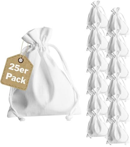 SPRINTIS Baumwollsäckchen 15 x 20 cm (25 Stück), weiße Stoffsäckchen mit Kordelzug, 100% Baumwolle, Geschenkbeutel für Adventskalender und Schmuck