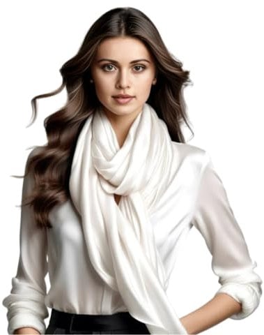 LA FERANI Damen Seidenschal 100% Seide Halstuch weiß Seidentuch 180x90cm Uni Farbe für Anzug formelle Anlässe Stola Business Style Geschenk für Sie (Weiss)