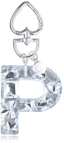 YSUY Sparkly Initial Letter Charm Keychain, Women's Bling Cup Accessories, Mini Backpack Bag Charm, Cute Heart Keychain Accessories for Girls, Women's Keychains for Car Keys, Good Gift Keychains (P)