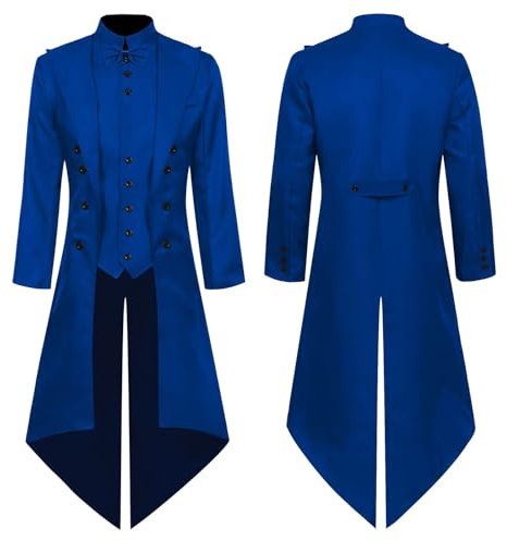 Steampunk Manteau gothique médiéval pour homme, veste de marin pour homme, costume de casse-noisette, pour le carnaval, 011k #bleu#b, XL