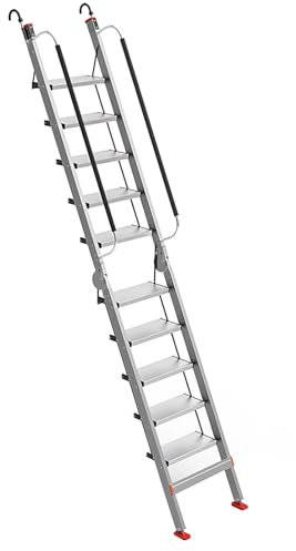 Aluminium-Bodentreppe Dachbodentreppe mit Handlauf, Leichtbau-Ausziehleiter mit rutschfesten Füßen, Raumsparende Klappleiter Leiter, für Zuhause, Büro, Heimwerker(293 * 50cm/115 * 20in)
