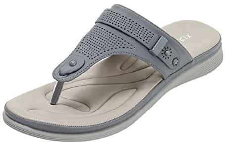 Sandalen mit Keilabsatz, bequem, mit elastischem Knöchelriemen, lässige Strandschuhe, Schlupfsandalen, offener Zehenbereich, Absatz, Größe 45, grau, 40 EU