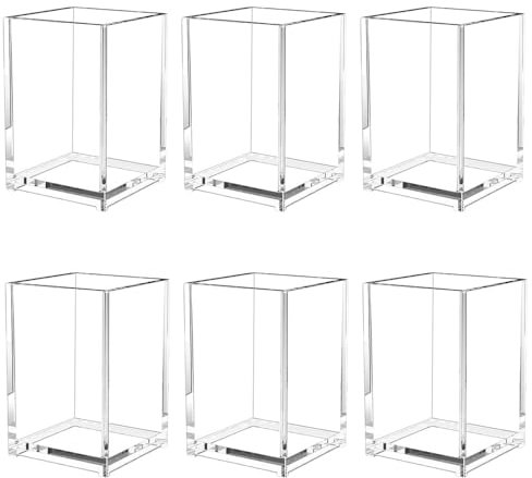Naisfei Pack of 6 Acrylic Pen Holders, 10 x 6.5 x 6.5 cm Pencil Holder Desk Transparent Pen Cup Makeup Brush Holder Organiser Pen Holder for Office School Home