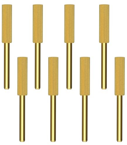 Diamond Chainsaw Sharpener Bits, 8 Pcs High Hardness Burr Grinding Stone Chainsaw Sharpening Kit with 3mm Shank for Chain Saw Glass Wood, Gold