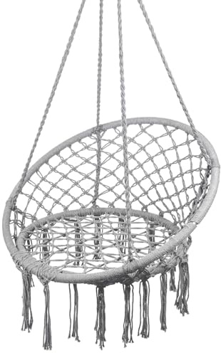 MalTec Hängesessel Hängeschaukel Garten Storchennest Gewebter Sitz Hellgrau Sessel zum Aufhängen bis 150kg belastbar Indoor & Outdoor