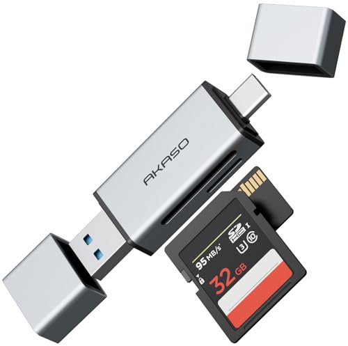 AKASO Lector de Tarjetas SD/Micro SD 3 en 1, Adaptador de Lector de Tarjetas de Memoria USB C y USB 3.0 Card Reader Tipo C Dual Conector, Compatible con Smartphone/Tablet/Computadora/Portátil/Cámara
