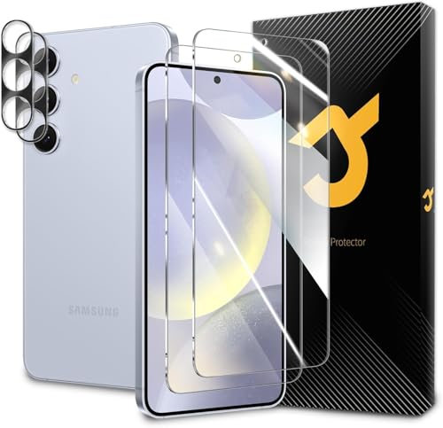 JZG 2 Piezas Protector Pantalla para Samsung Galaxy S24 + 2 Piezas Protector de Lente de Cámara, Antihuellas, Sin Burbujas, Dureza 9H, Cristal Templado para S24