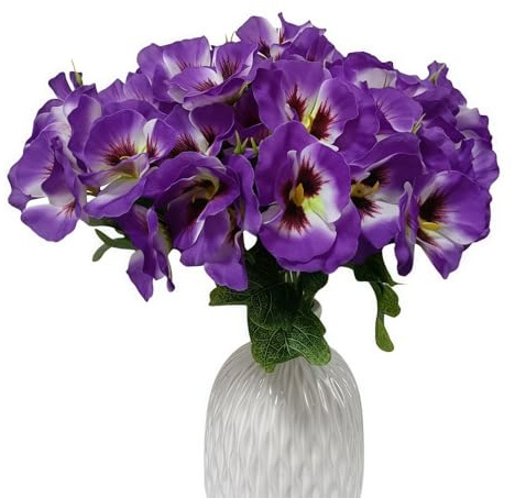 4 Pcs Artificial Fake Pansy Flowers Faux Silk Pansies Outdoor Artificial Flowers,Uv Resistant Outdoor Plants for Home Planter Porch Yard Patio Window Box Decor (Purple)