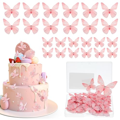 Tyqour 72 Stück Essbare Schmetterlinge für Torte Rosa Essbare Tortendeko Schmetterling Esspapier Tortendeko Hochzeit Essbar Kuchen Deko Mädchen Muffin-Deko Schmetterling Deko Geburtstag