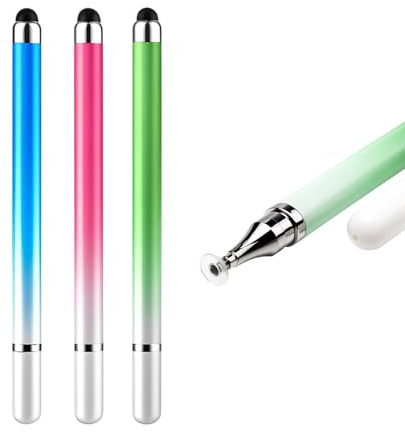3 Stück Tablet Stift, 2 in 1 Universeller Touchscreen Stift mit Disk und Faserspitze, Farbverlauf Stylus mit Hoher Präzision und Empfindlichkeit, Magnetische Kappe, Kompatibel mit Tablets Smartphones