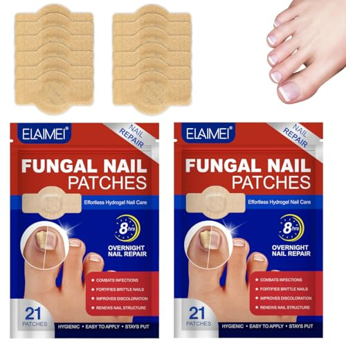 42 Pièces Fongiques, Nail Patches, Patchs Traitement Mycose Ongles des Pieds, Pansements pour les Ongles, Force SuppléMentaire 8 Heures RéParation D'Ongles, Efficace contre les Infections Fongiques