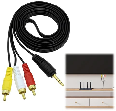 3.5 mm to RCA AV Camcorder Output Cable, 3 RCA Male Plug Stereo Audio Video Splitter Adapter Input Cord for Smartphones TV Tablets MP3 Speakers DVD CD Radios players Set-top Boxes Home Theater 1.5m