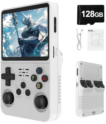 R36S - Consola de juegos portátil retro con pantalla IPS de 3,5 pulgadas, batería de 3500 mAh, tarjeta TF de 128 GB, más de 20.000 juegos, sistema Linux de código abierto para adolescentes y
