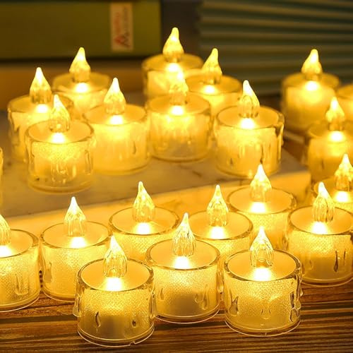 BARAKYEG Bougies LED Lot de 35 Bougies Chauffe Bougies Sans Flamme,bougie led flamme vacillante Piles Incluses bougie chauffe plat pour Noël, Arbre de Noël, Pâques, Mariage, Fête de Mariage(Jaune)