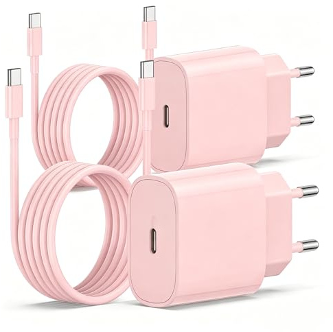 2Pack USB C Ladegerät Ladekabel für iPhone 17/17 Pro/16 Pro Max/15 Pro/15 Plus, iPad, MacBook, Samsung, 20W USB C Power Adapter Schnellladegerät mit Schnellladekabel 2M-Rosa