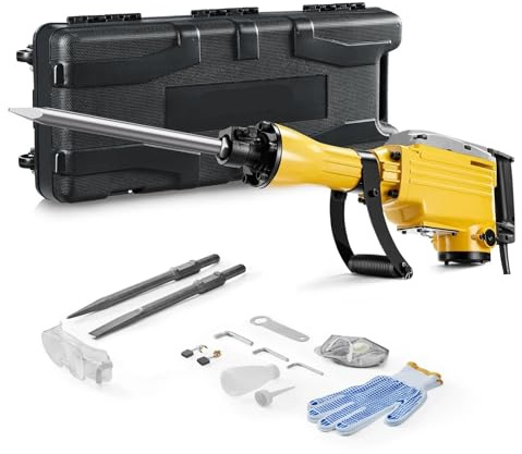 Marteau de démolition Marteau-piqueur de démolition 2200 W, 1350 coups par minute, brise-béton, marteau-piqueur électrique avec 2 ou 4 burins, jaune(2pcs Yellow)