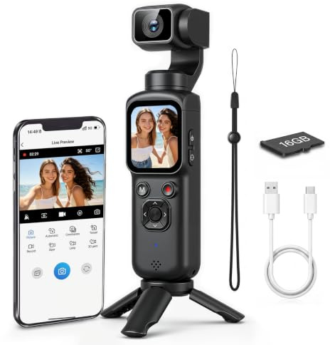 4K Gimbal Vlogging Camera with AI Face Tracking, 330° Rotating Lens & WiFi