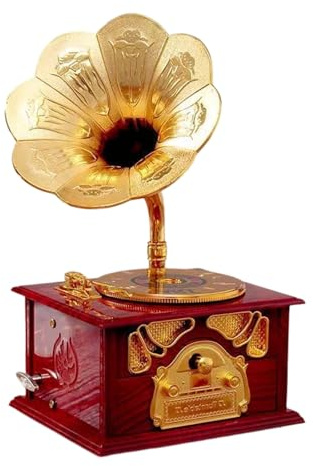 Retro antike Grammophon Spieluhr mit Schublade, Handkurbel, mechanische Verzierung, traditionelle Sammler Grammophon Spieluhr