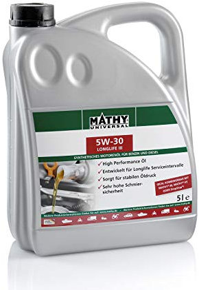MATHY Motoröl 5W-30 Longlife III (5,0 l) - HC-Synthese-Motor-Öl - Hochleistungs-Motorenöl für Benzin- und Dieselmotoren - Leichtlauf-Öl