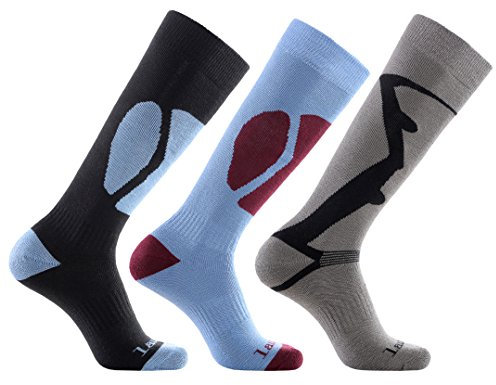 Laulax 3 Pairs Mens Cashmere-Like Long Hose Thermal Winter Seamless Toe Ski Socks, Size UK 7-11 / Europe 40-46, Gift Set, Black, Blue, Grey