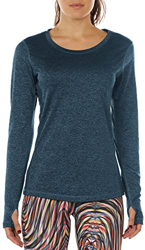 icyzone Damen Laufshirt Langarm Sport Shirt mit Daumenloch Fitness Yoga Oberteil (L, Royal Blue)
