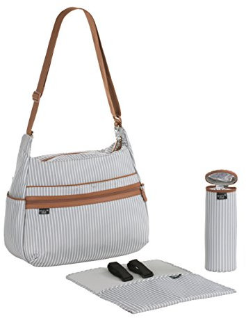 MARV by LÄSSIG Baby Wickeltasche Babytasche Kliniktasche Stylische Umhängetasche Mama inkl. Wickelzubehör/Urban Bag, Pinstripe Light Grey