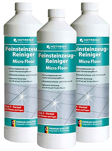 HOTREGA Feinsteinzeug Reiniger Micro Floor 1l - intensive Reinigung und Pflege für Feinsteinzeugfliesen, Mengen:3