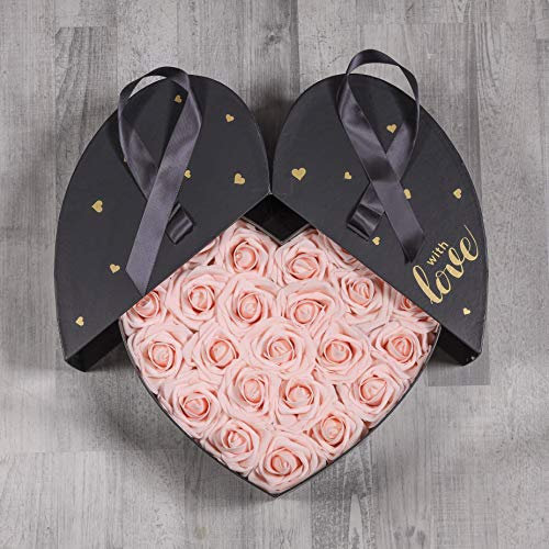 Romeo&Love Deluxe Big Rosenbox 32cm Champagner Rosen XXL Blumenbox Blumen Ewige Infinity Rosen Box künstliche Deko Wunsch Gravur Hochzeit