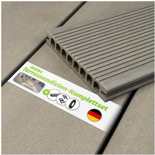HORI® WPC-Terrassendiele Royal Hellgrau Hohlkammer | Komplettset inkl. 45x45 mm Unterkonstruktion & Clips | Langlebig & Pflegeleicht für Terrasse und Balkon Fläche: 18 m² I 3,00 m Dielenlänge